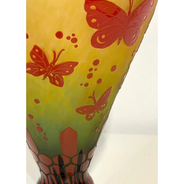 Le Verre Francais 'Papillons' French Cameo Art Glass vase Charles Schneider Glassworks, Épinay-sur-Seine, France. The name...