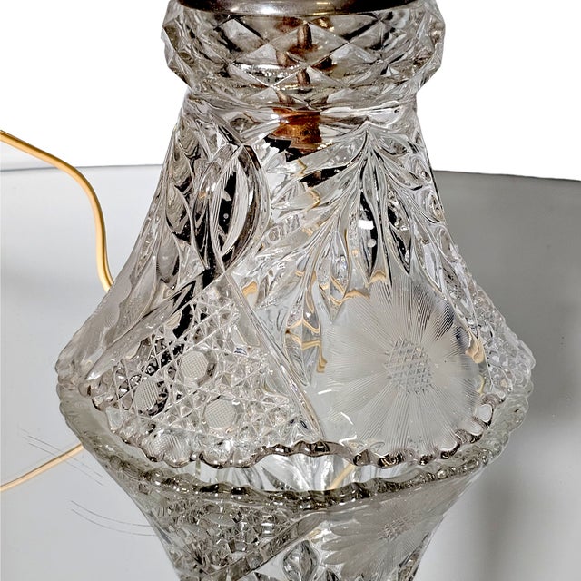 Mid-Century Cut Crystal Table Lamp With Molded Brilliant Revival Shade For Sale - Image 17 of 18