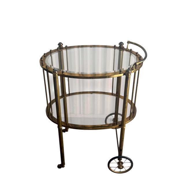 Brass 1950's French Maison Baguès Brass & Glass Two Tier Bar Cart, Attributed For Sale - Image 8 of 10
