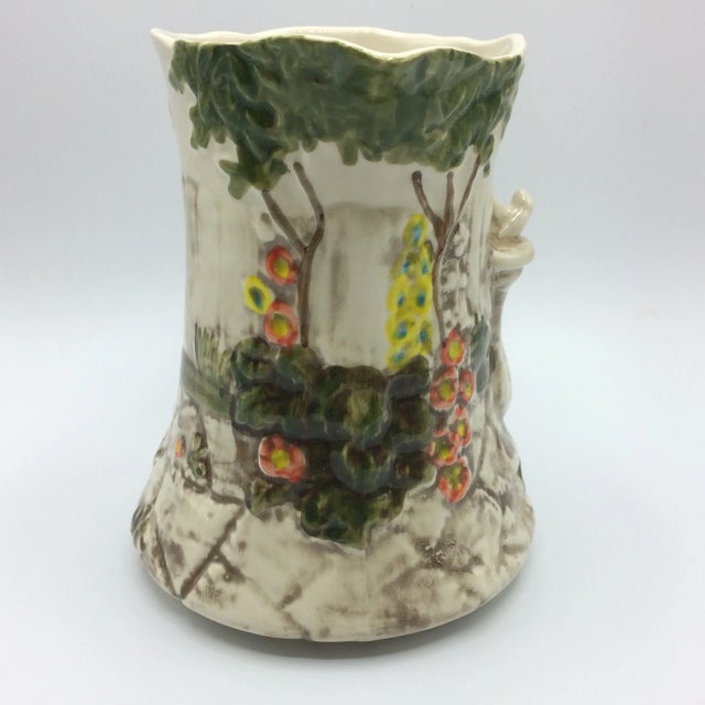 English Majolica Garden Scene Jug Pitcher by Flora & Fauna Staffordshire Style England For Sale - Image 3 of 12