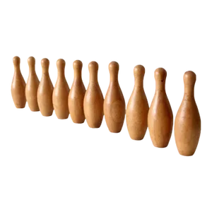 Vintage Wooden Tabletop Bowling Pins Set of 10