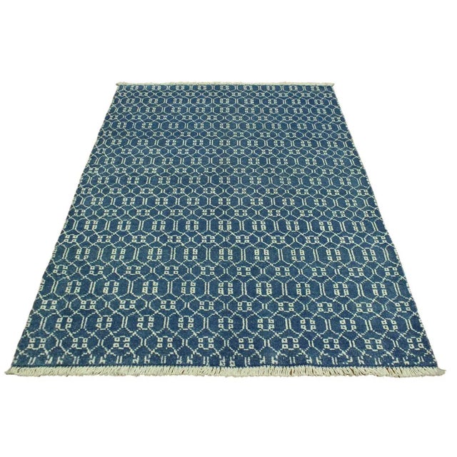 Contemporary 1990s Shabby Chic Modern Lt. Blue/Ivory Wool & Viscose Rug - 4'2 X 6'2 For Sale - Image 3 of 8