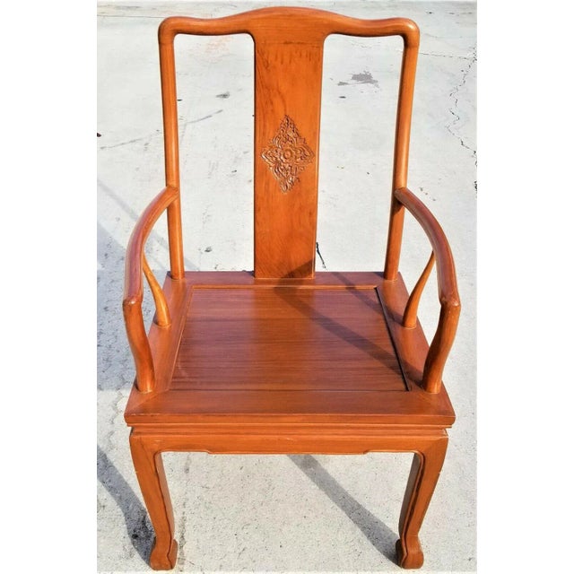 Henredon Style Asian Chinoiserie Solid Wood Dining Accent Desk Armchair For Sale - Image 12 of 12