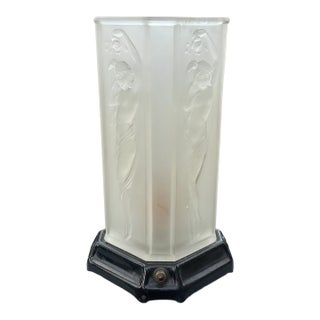 Antique Art Deco Tiffin Frost Glass Torchiere Lamp 1920 Nude Nouveau For Sale