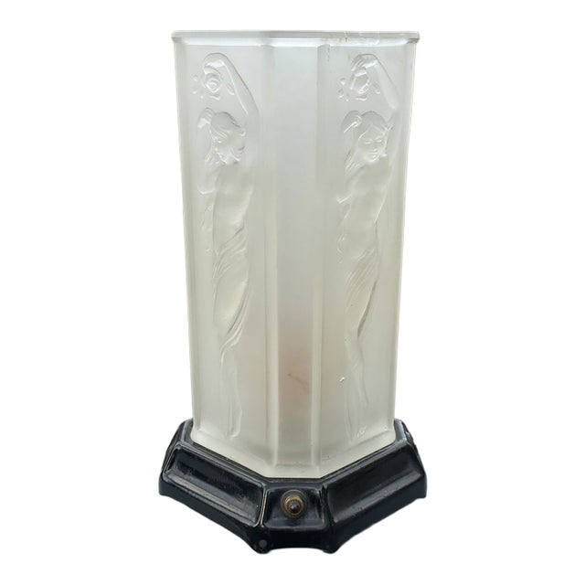 Antique Art Deco Tiffin Frost Glass Torchiere Lamp 1920 Nude Nouveau For Sale