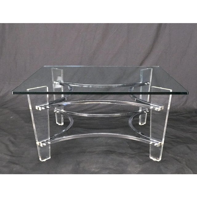 Charles Hollis Jones Lucite Chrome Square Glass Top Coffee Center Table For Sale - Image 9 of 13
