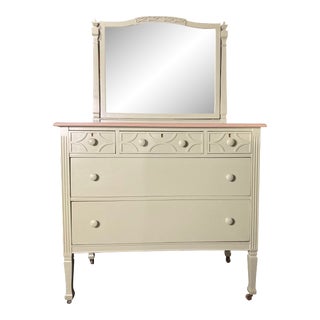 Vintage Dresser and Mirror in Sage For Sale