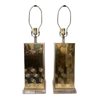 1970s Pierre Cardin Style Squared Brass Lamps For Sale