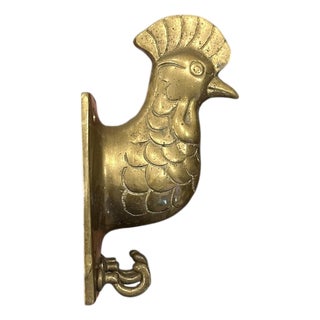 Vintage Brass Rooster Head Three Hook Key / Wall Hook Rack For Sale