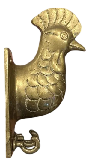 Vintage Brass Rooster Head Three Hook Key / Wall Hook Rack