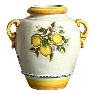 Vintage Italian Glazed Ceramic Lemon Urn For Sale