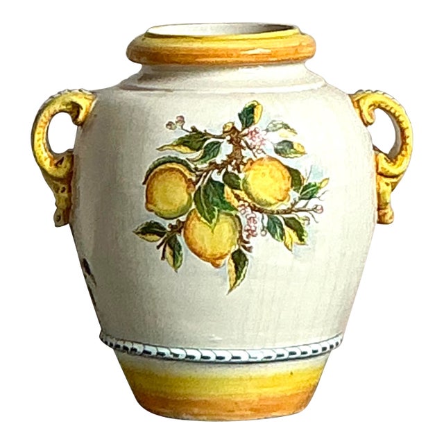 Vintage Italian Glazed Ceramic Lemon Urn For Sale