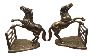 Mid Century Brass Horse and Fence Bookends - a Pair