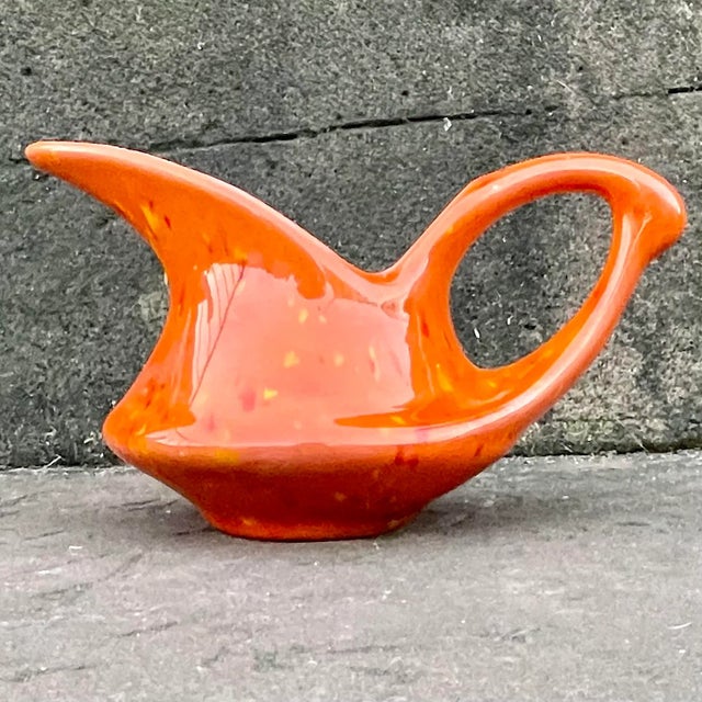 Mid-Century Modern Vintage Mid-Century Modern Orange Speckle Creamer For Sale - Image 3 of 11