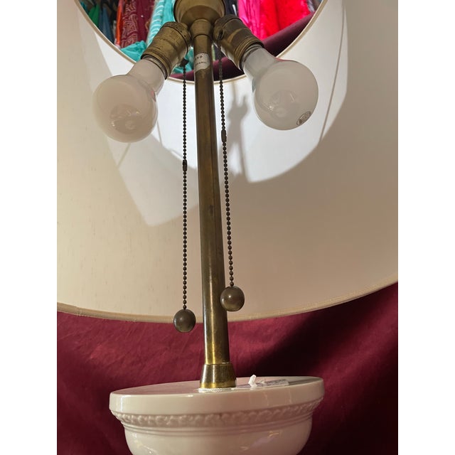 Ceramic 1950s Marbro Italian Ceramic Column Off White Hollywood Regency Lamp For Sale - Image 7 of 12