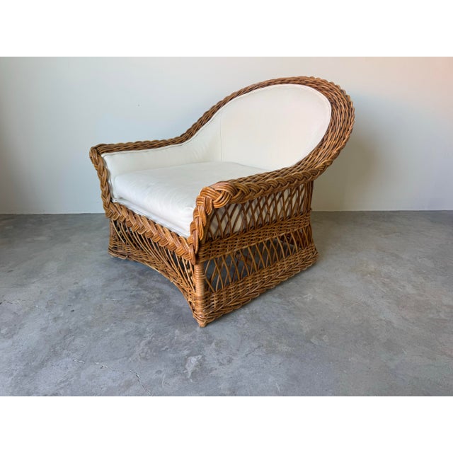 Mid-Century Modern Vintage Coastal Organic Bielecky Brothers–Style Braided Rattan Lounge Chairs For Sale - Image 3 of 12