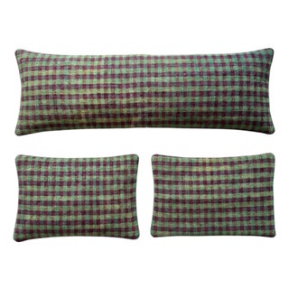 Turkish Oushak Bedding Kilim Pillow Cover 16'' X 47'' & 16'' X 24'' - Set of Three For Sale