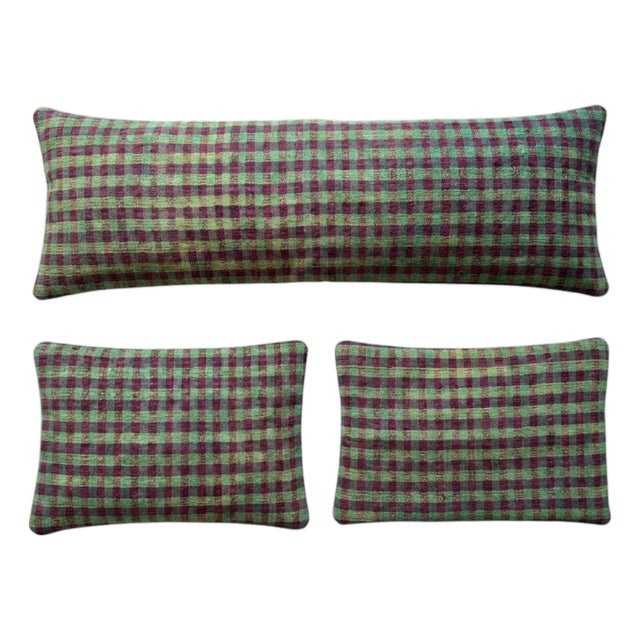 Turkish Oushak Bedding Kilim Pillow Cover 16'' X 47'' & 16'' X 24'' - Set of Three For Sale