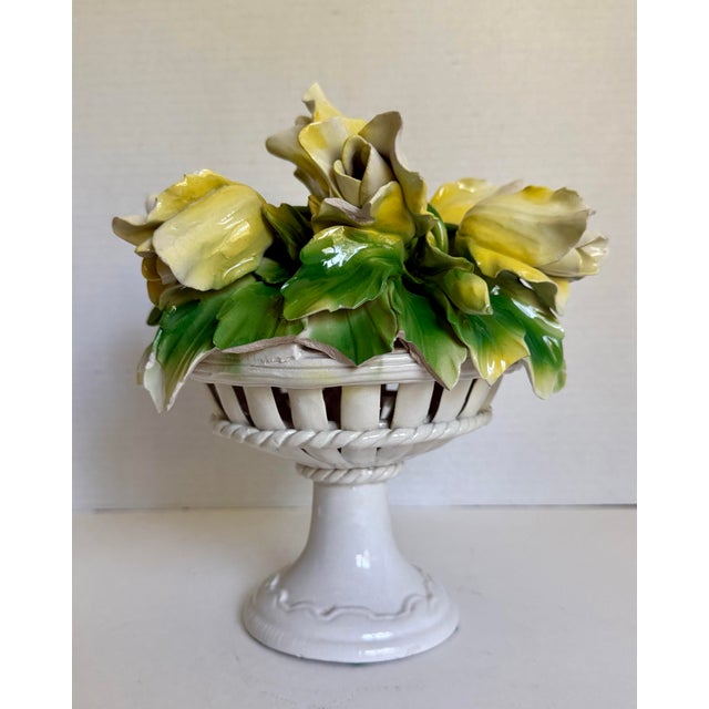 Yellow Vintage Italian Hand-Painted Yellow Tulip Majolica Bouquet Centerpiece For Sale - Image 8 of 12