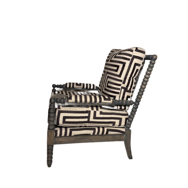 Transitional Greek Key Pattern Bobbin Chairs - a Pair For Sale - Image 3 of 4