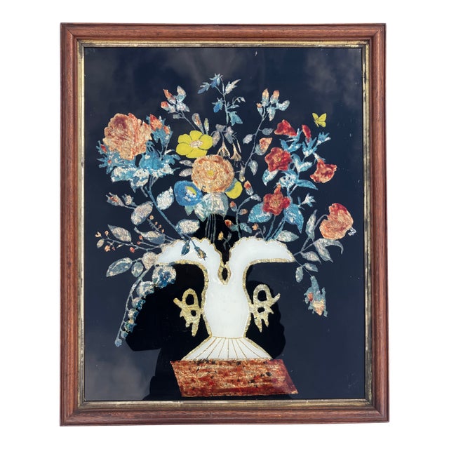 Antique American Folk Art Tinsel Painting For Sale