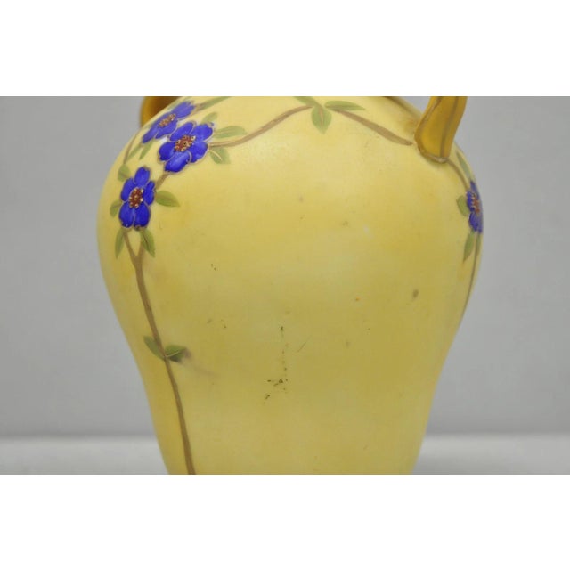 Antique Nippon Hand Painted Porcelain Moriage Mountain Scene Small Yellow Vase For Sale - Image 9 of 12