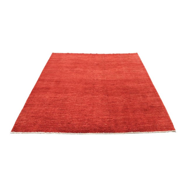 2010s 7x7 Fine Hand-Knotted Square Red & Burgundy Geometric Modern Rug For Sale - Image 5 of 9