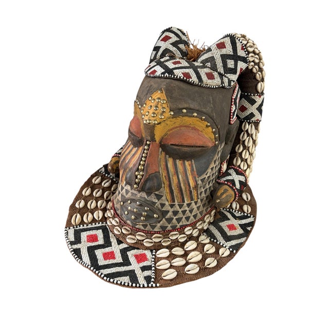 Vintage Large African Tribal Kuba Royal Head Mask Congo 14" H For Sale In New York - Image 6 of 10
