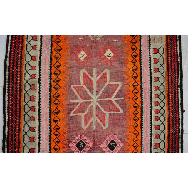 Authentic Turkish Kilim, Vintage Orange Hallway Runner, Tribal Rug, Handwoven Wool Tapestry, Mid Century Modern Floor Decor - 5′3″ X 11′5″ For Sale - Image 11 of 14