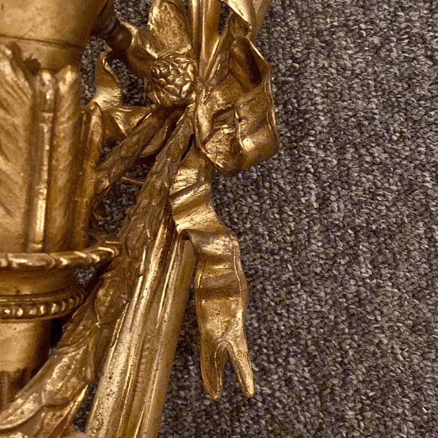 Mid 20th Century Maison Arlus Bronze Sconce Hand Holding Torch & Flame Glass Shade For Sale - Image 9 of 14