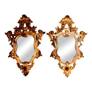 18th Century Italian Hand Carved Gilt Mirrors - a Pair For Sale