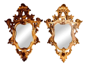 18th Century Italian Hand Carved Gilt Mirrors - a Pair