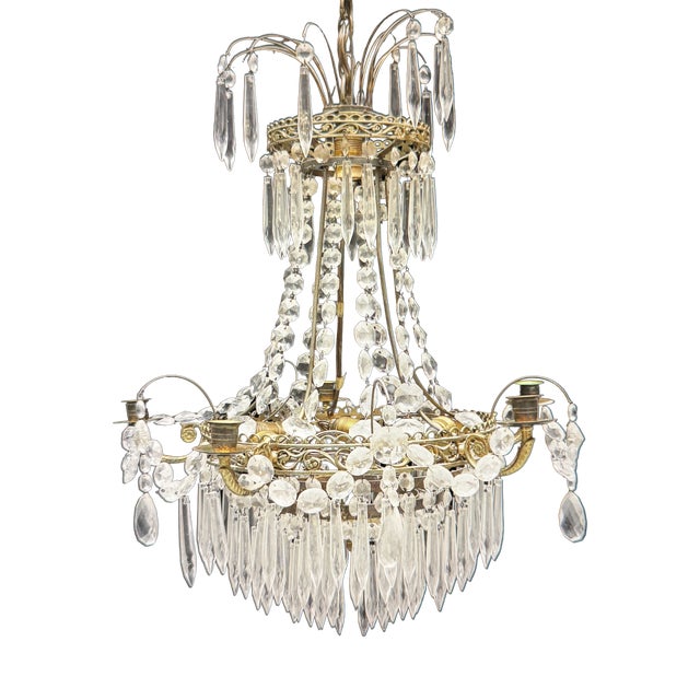 Chandelier in Brass and Crystal, 1900 For Sale
