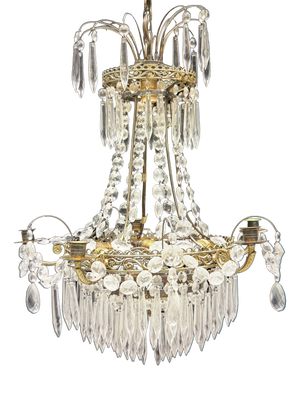 Chandelier in Brass and Crystal, 1900