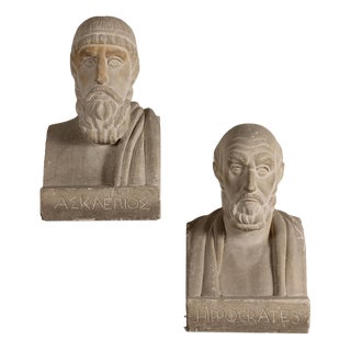 French School, Asclepius and Hippocrates, 1890, Stone, Set of 2 For Sale