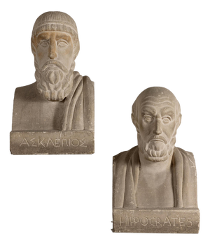 French School, Asclepius and Hippocrates, 1890, Stone, Set of 2