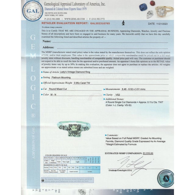 Retro Platinum & Round Mixed Cut 0.95 Ct Diamond Engagement Ring For Sale - Image 12 of 12