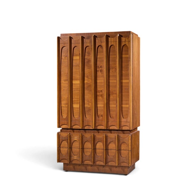 Brutalist Tobago Brutalist Mid Century Walnut Armoire Dresser For Sale - Image 3 of 9