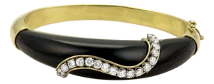 Black Onyx & Diamond 18k Yellow Gold Fancy Bangle Bracelet