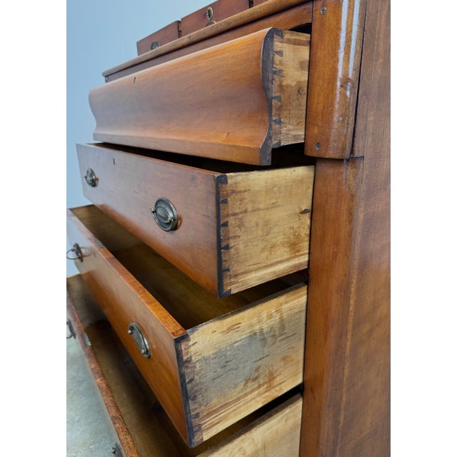Wood Early American 19th Century Victorian / Empire Style Step Back Chest of Drawers in Southern Yellow Pine For Sale - Image 7 of 12