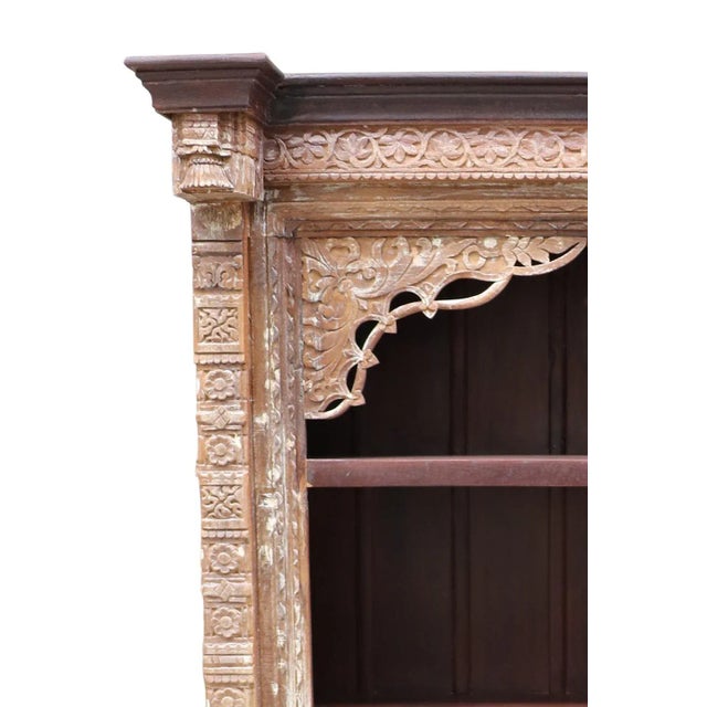 2020s Antique Carved Arch Repurposed Long Exclusive Bookcase | Farmhouse Style Large Unique Display Case | Mediterranean Bookshelf For Sale - Image 5 of 8