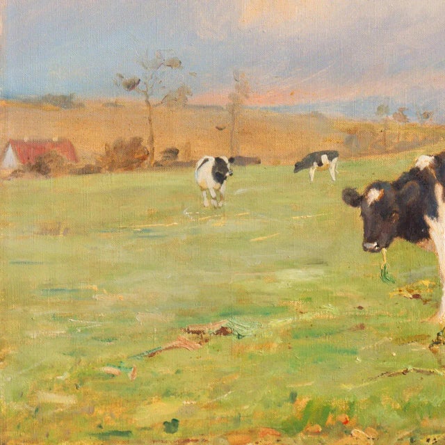'Cattle Grazing in a Pasture' by Gunnar Bundgaard, Impressionist Landscape, 1957 For Sale - Image 4 of 9