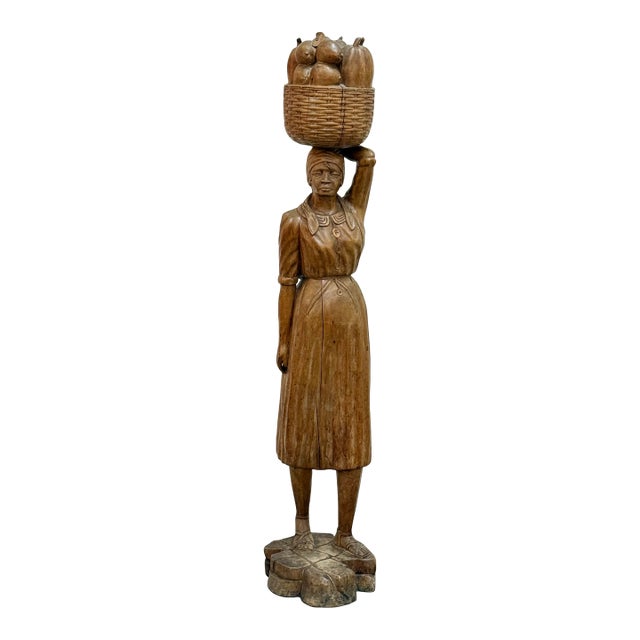 Life-Size Haitian Solid Wood Statue For Sale