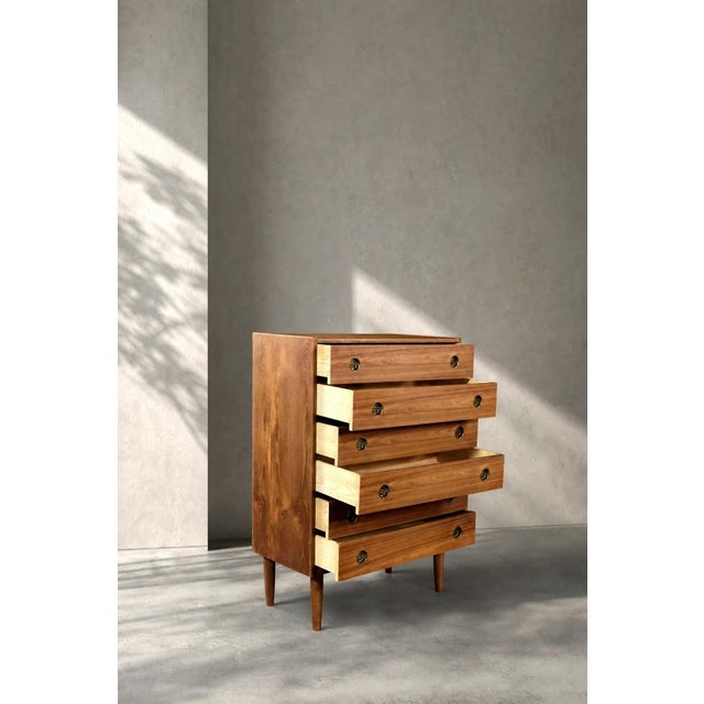 Mid-Century Danish Modern High Teak Highboy with Brass Handles, 1960s For Sale - Image 12 of 18