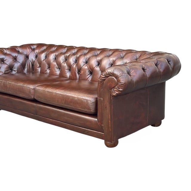 Brown Vintage Cognac Brown Leather Chesterfield Sofa | Deep Tufted English Club Couch For Sale - Image 8 of 14