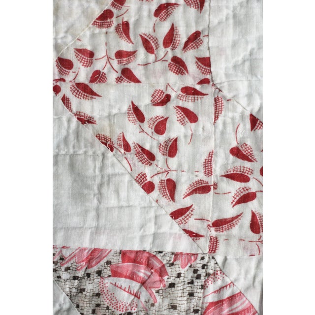 Antique 1910s-30s Pink and White Quilt - Floral Quilt For Sale - Image 6 of 12