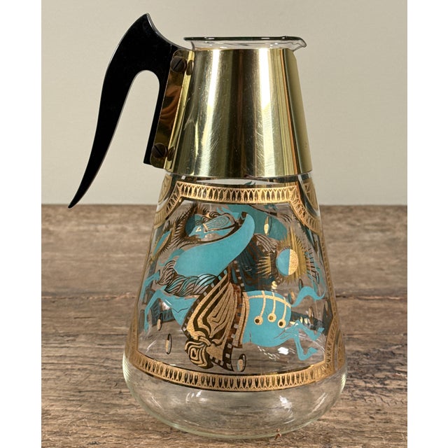 Mid-Century Modern Fred Press Glass Cocktail Pitcher / Carafe Turquoise Tiki Design 1950s For Sale - Image 3 of 7