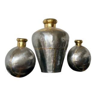 1990s Metal Vases- Set of 3 For Sale