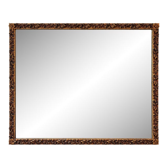 1950s French Gold Gilt Carved Wood Baroque Floral Rectangular Mirror For Sale