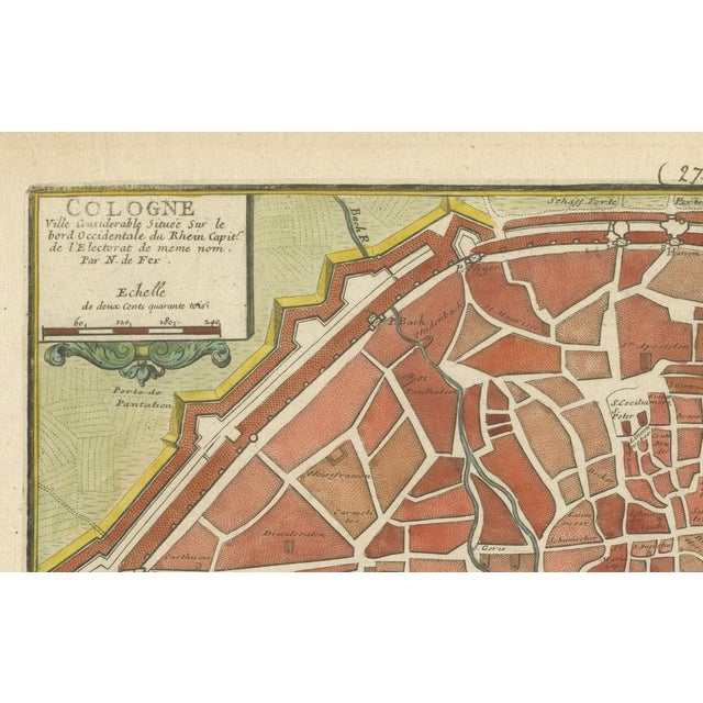 Hand-Colored City Plan of Cologne by Nicolas de Fer, 1705 For Sale - Image 4 of 8